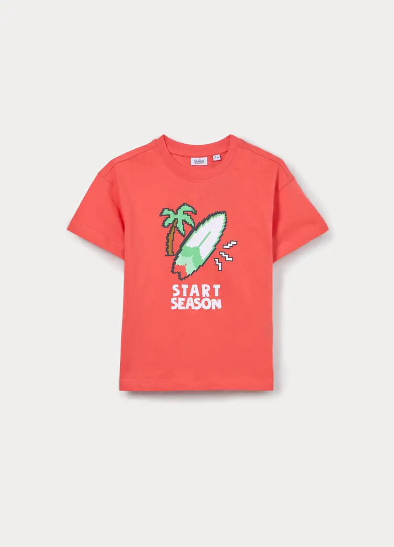 T-shirt In Jersey Di Puro Cotone Bambino, Rosa corallo