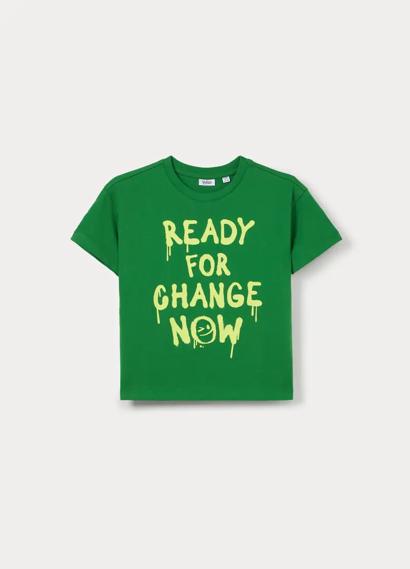 T-shirt In Jersey Di Puro Cotone Bambino, Verde foglia