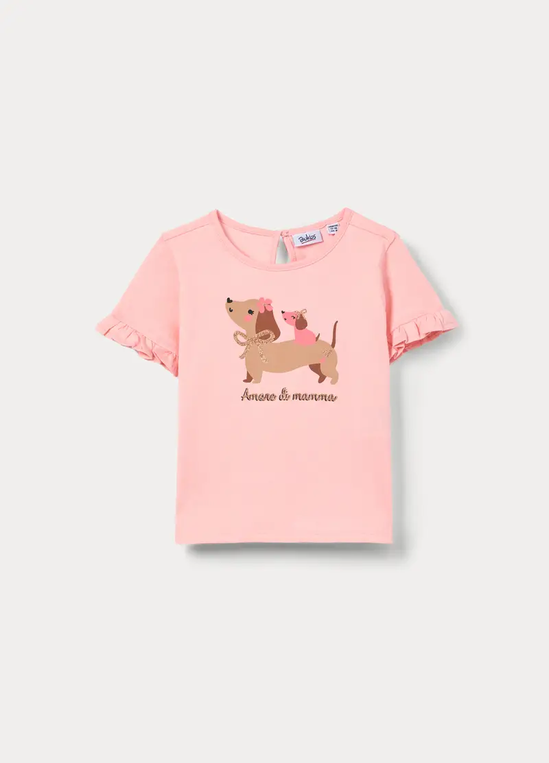 T-shirt In Jersey Di Puro Cotone Bimba, Bambina, Rosa chiaro