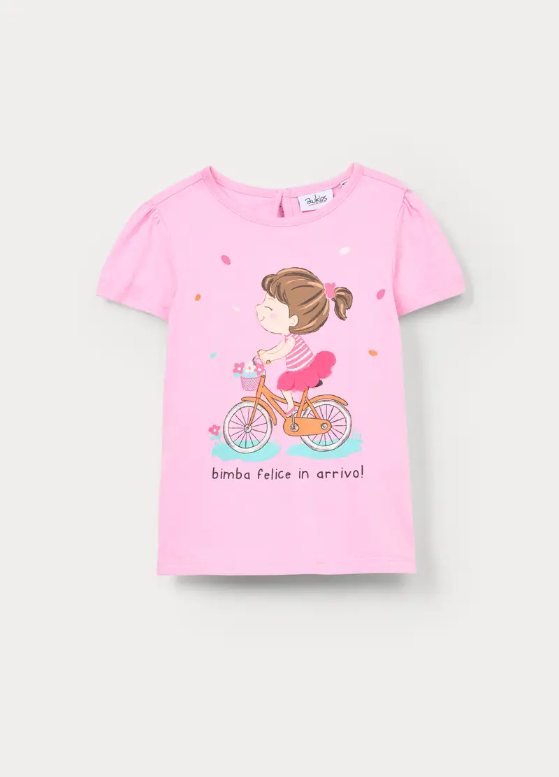 T-shirt In Jersey Di Puro Cotone Bimba, Bambina, Rosa pastello