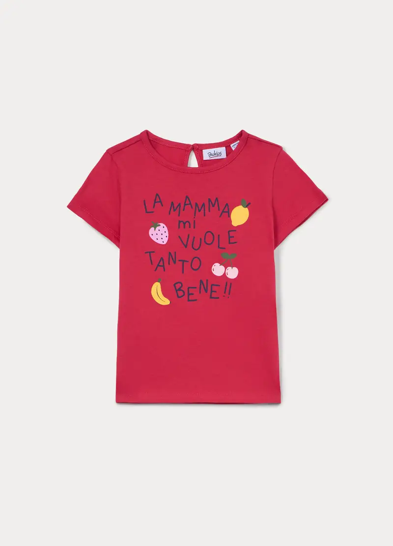 T-shirt In Jersey Di Puro Cotone Bimba, Bambina, Rosso ciliegia