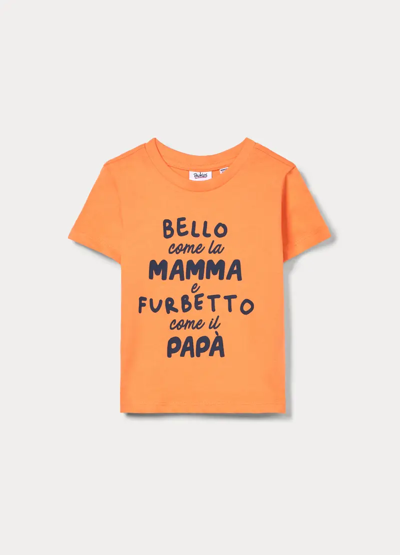 T-shirt In Jersey Di Puro Cotone Bimbo, Bambino, Arancione papaya