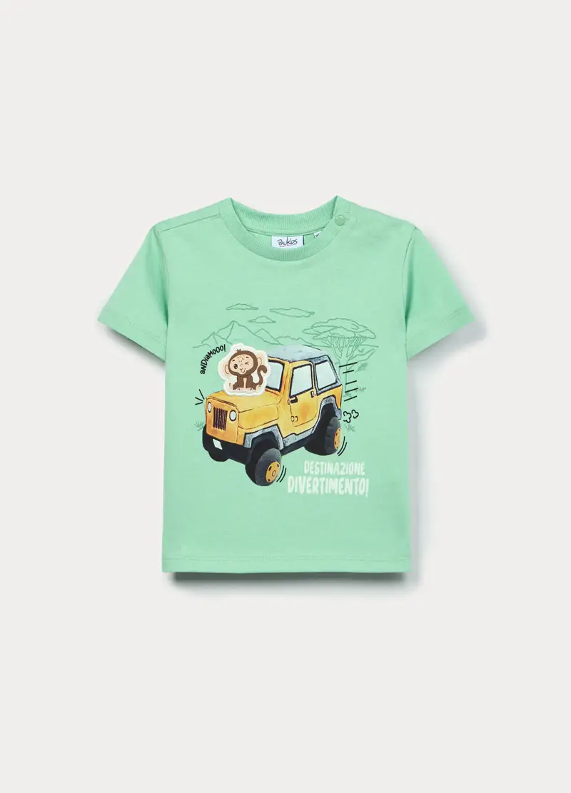 T-shirt In Jersey Di Puro Cotone Bimbo, Bambino, Verde latte e menta