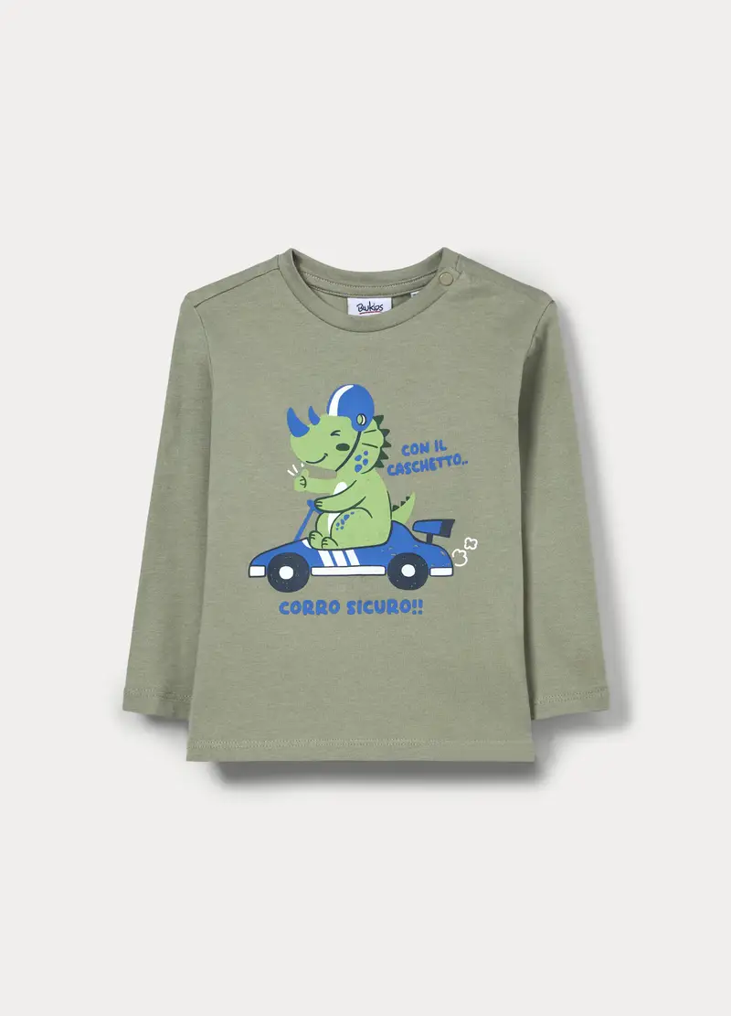 T-shirt In Jersey Di Puro Cotone Bimbo, Bambino, Verde oliva