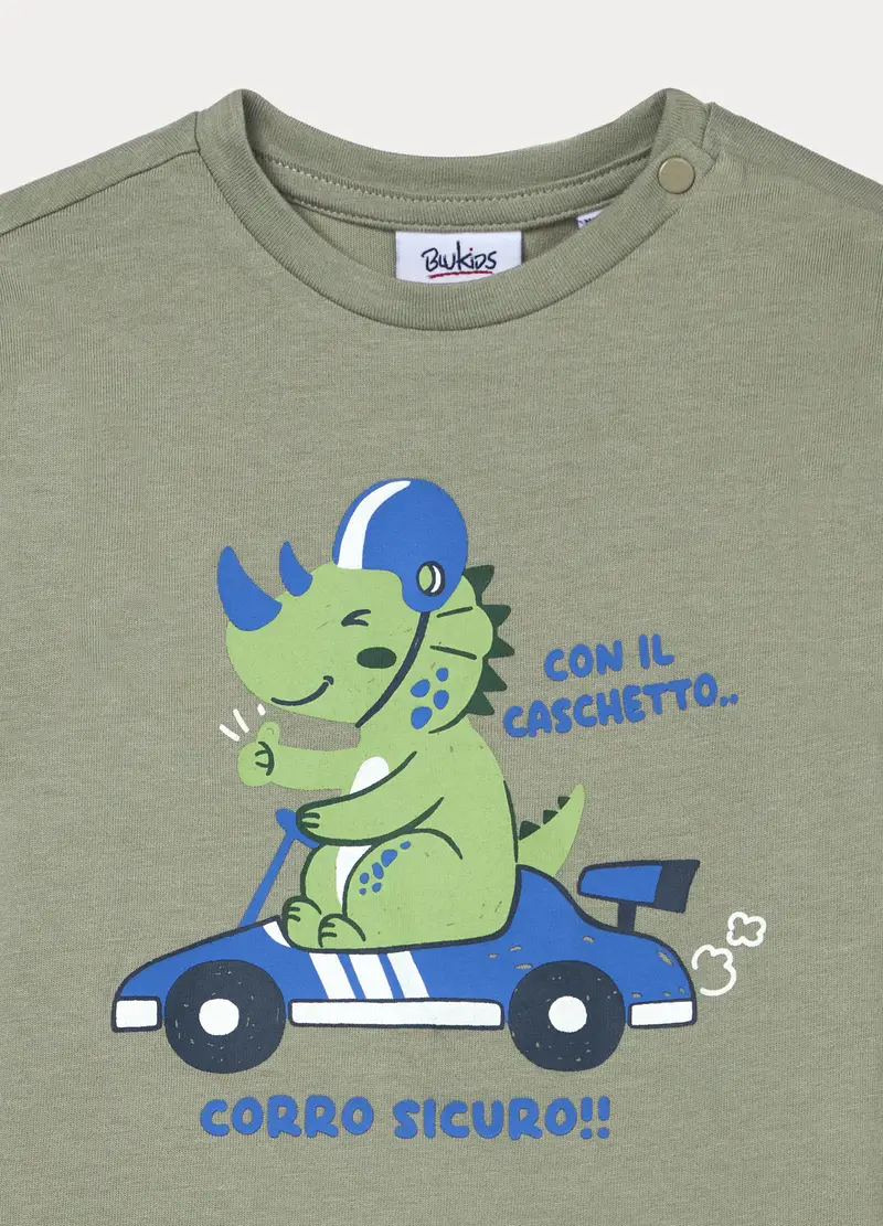 T-shirt In Jersey Di Puro Cotone Bimbo, Bambino, Verde oliva miniatura 3