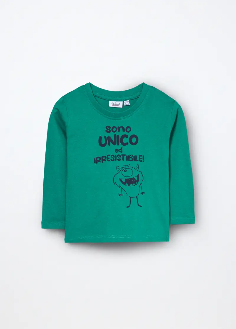T-shirt In Jersey Di Puro Cotone Neonato, Bambino, Verde foglia