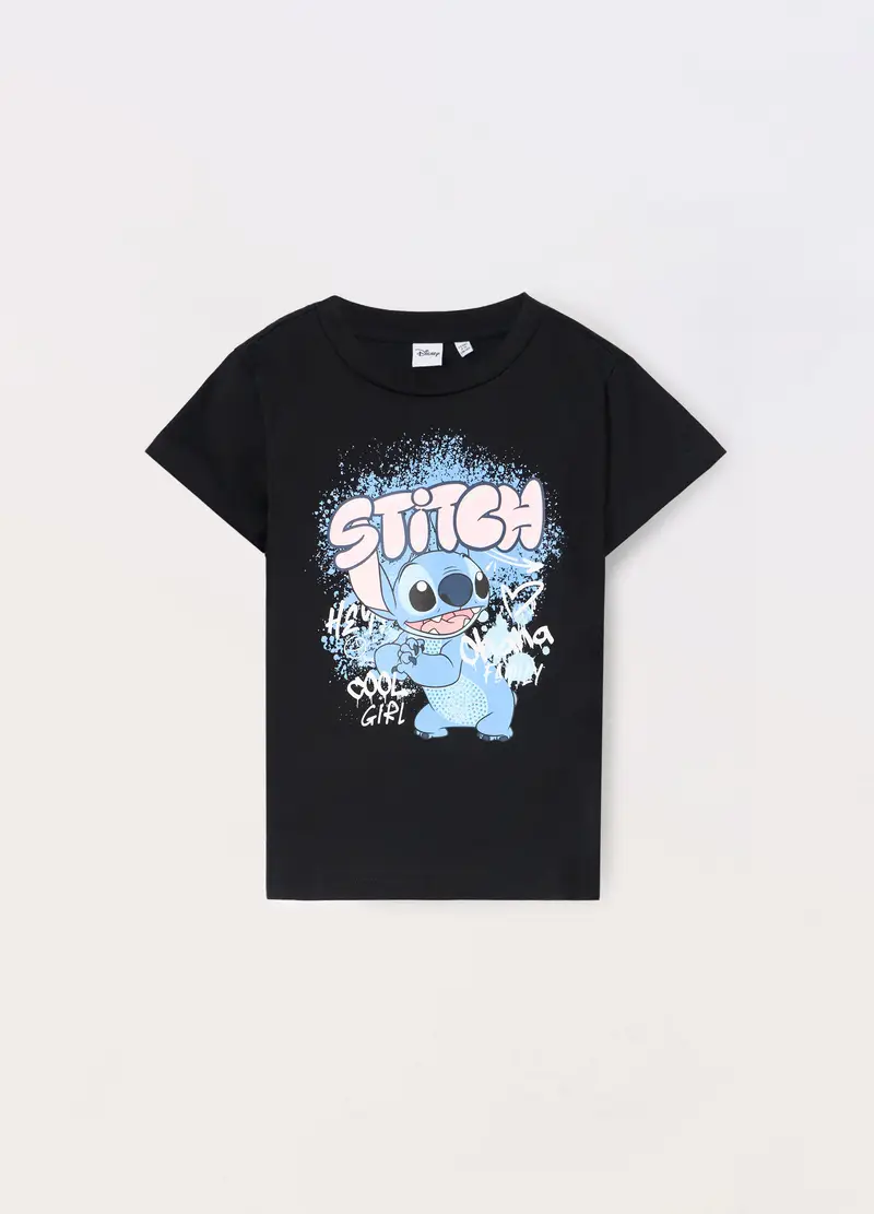 T-shirt In Jersey Di Puro Cotone Ragazza, Bambina, Nero stampa 1