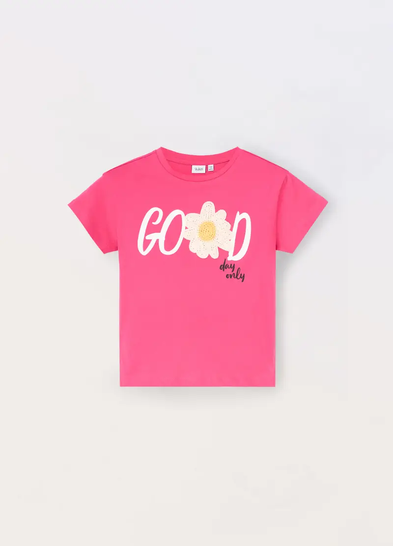 T-shirt In Jersey Di Puro Cotone Ragazza, Bambina, Rosa fuxia