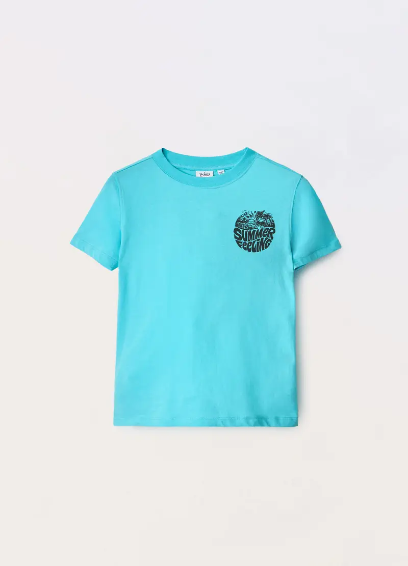 T-shirt In Jersey Di Puro Cotone Ragazzo, Bambino, Azzurro cielo