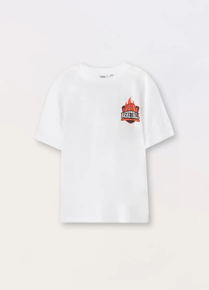 T-shirt In Jersey Di Puro Cotone Ragazzo, Bambino, Bianco gesso