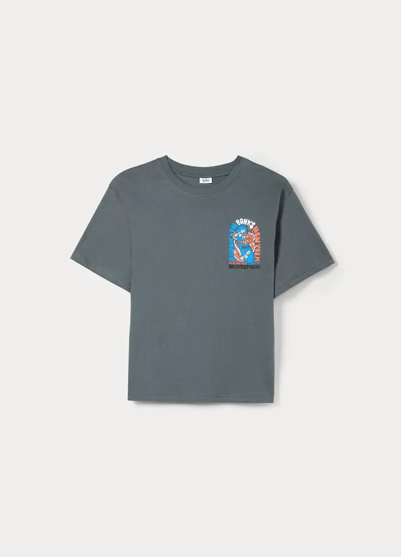 T-shirt In Jersey Di Puro Cotone Ragazzo, Bambino, Grigio chiaro