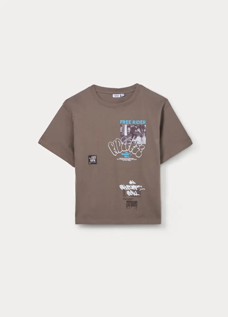 T-shirt In Jersey Di Puro Cotone Ragazzo, Bambino, Grigio tortora