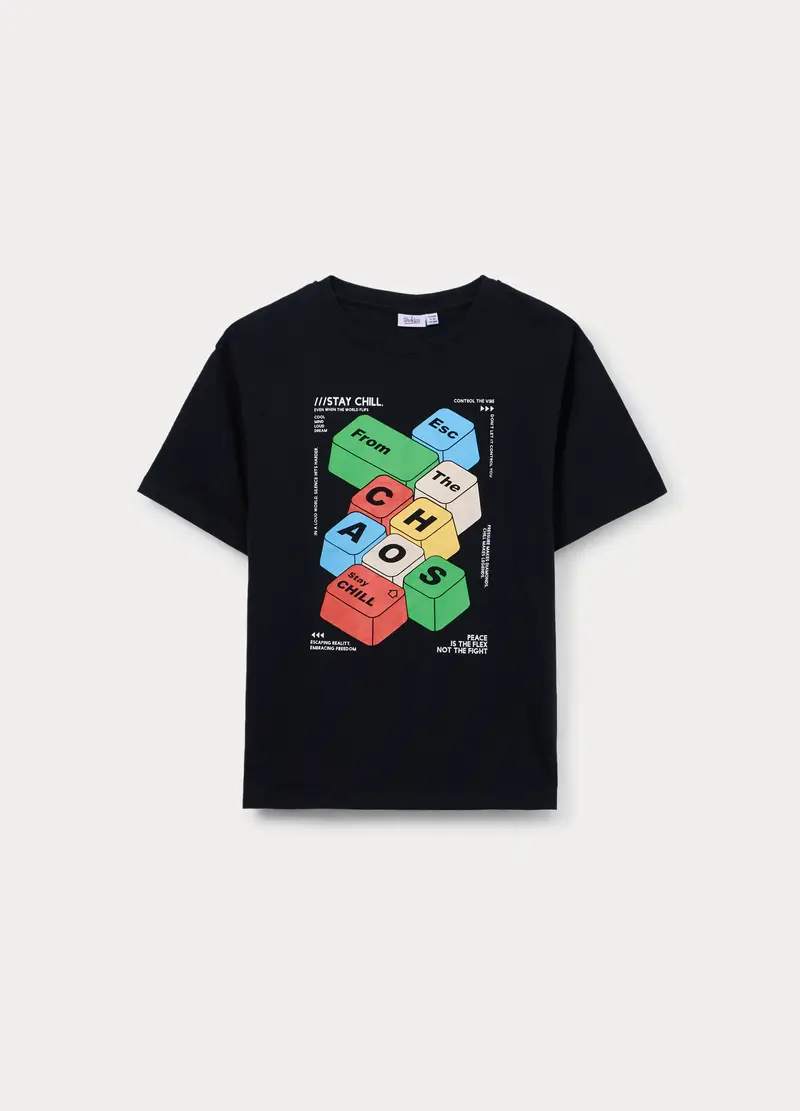 T-shirt In Jersey Di Puro Cotone Ragazzo, Bambino, Nero