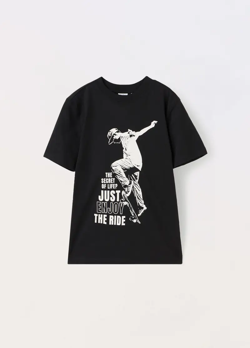 T-shirt In Jersey Di Puro Cotone Ragazzo, Bambino, Nero