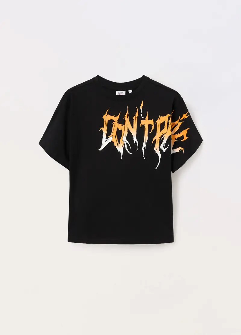 T-shirt In Jersey Di Puro Cotone Ragazzo, Bambino, Nero stampa 1