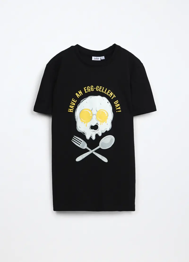 T-shirt In Jersey Di Puro Cotone Ragazzo, Bambino, Nero stampa 1