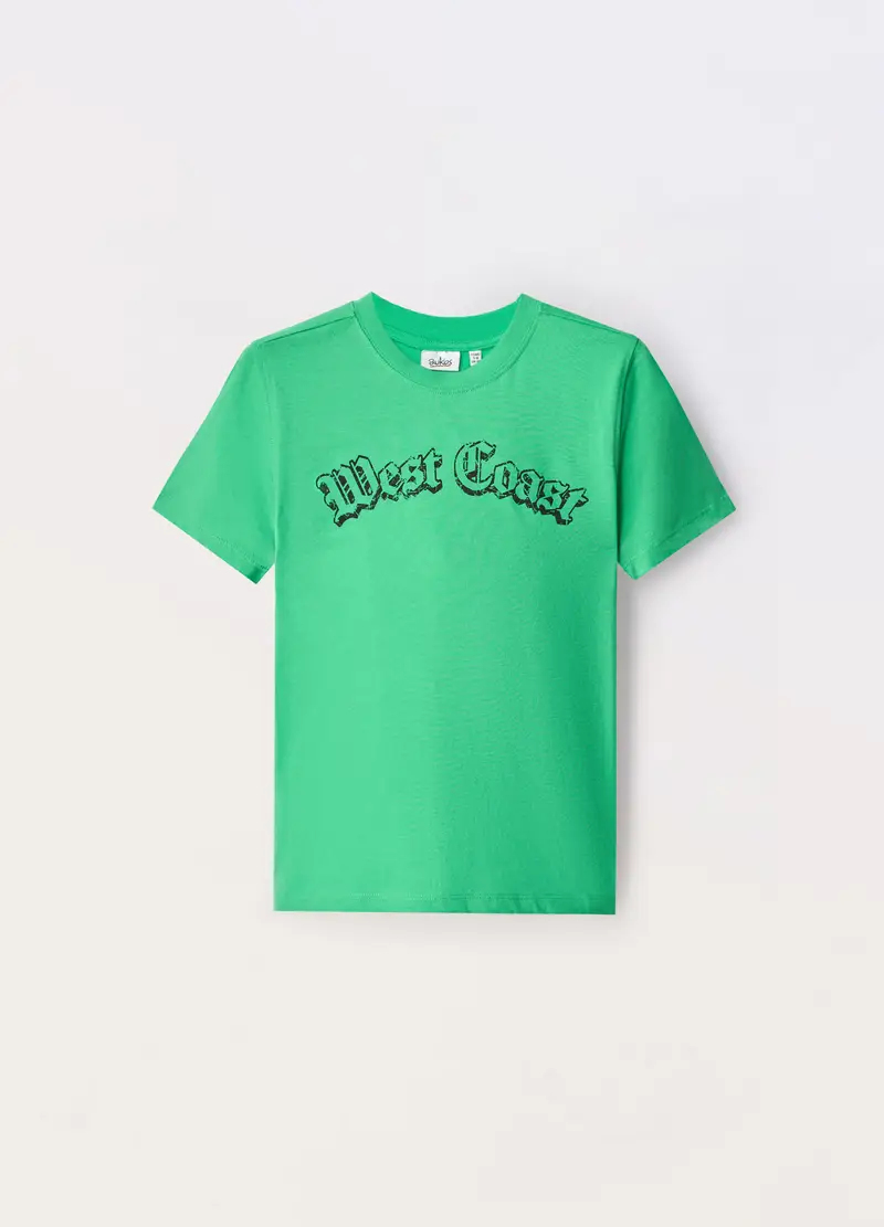 T-shirt In Jersey Di Puro Cotone Ragazzo, Bambino, Verde foglia