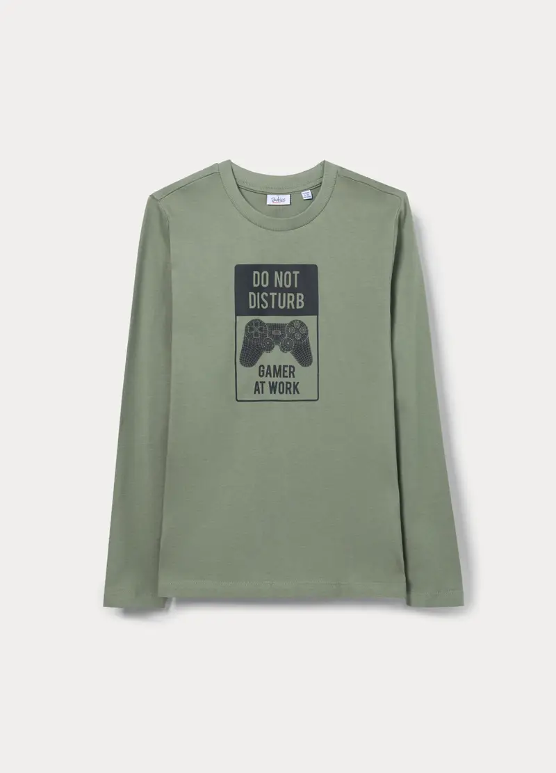 T-shirt In Jersey Di Puro Cotone Ragazzo, Bambino, Verde salvia