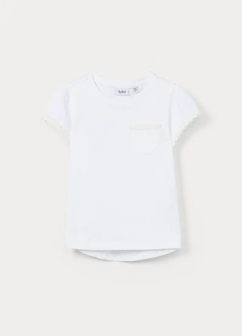 T-shirt In Jersey Slub Di Puro Cotone Bambina, Bianco gesso