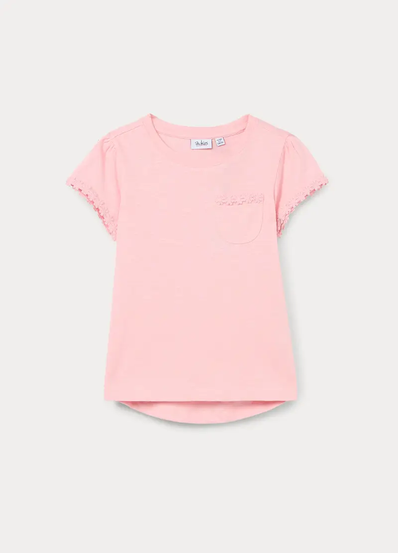 T-shirt In Jersey Slub Di Puro Cotone Bambina, Rosa pastello