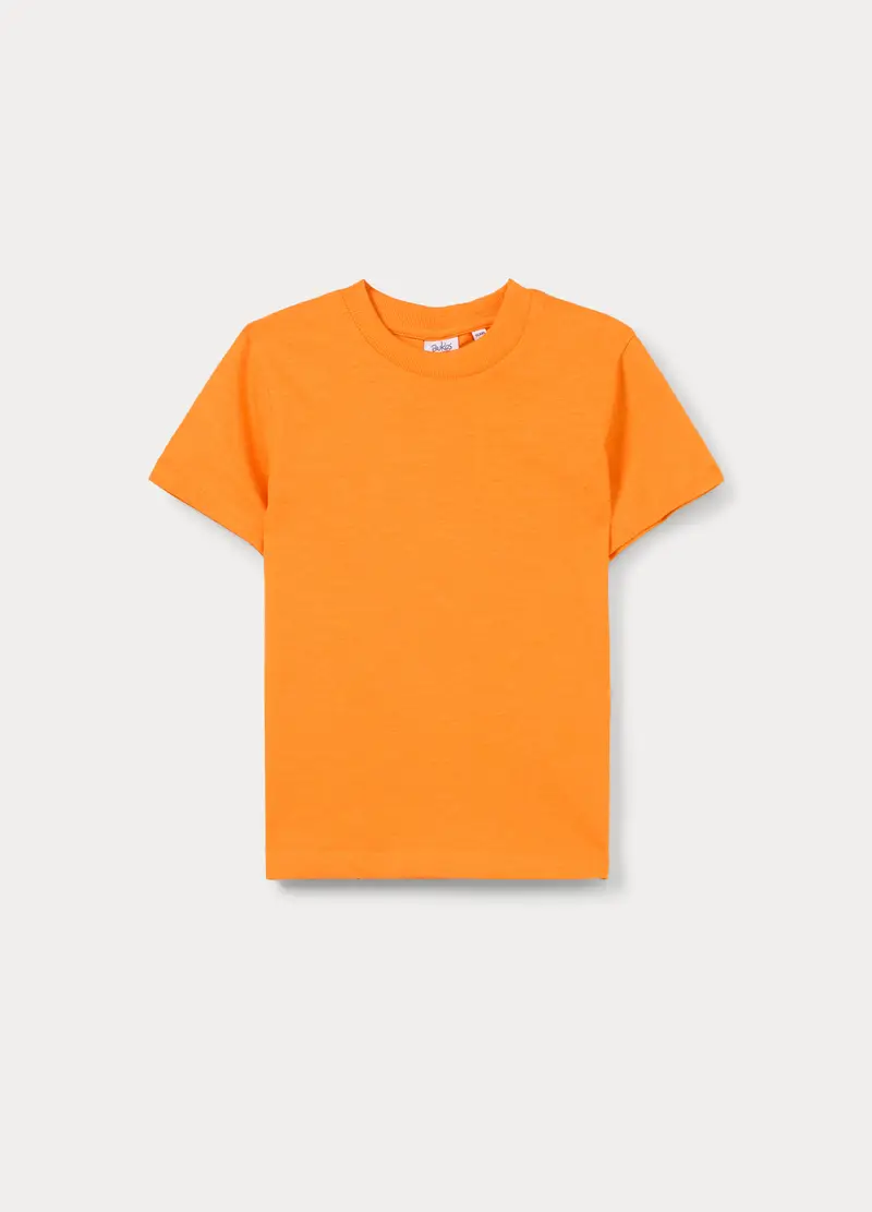 T-shirt In Jersey Slub Di Puro Cotone Bambino, Arancione tangerine