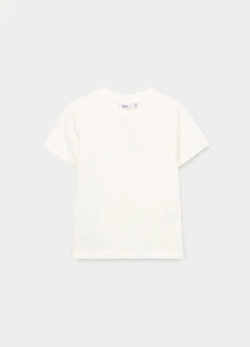 T-shirt In Jersey Slub Di Puro Cotone Bambino, Bianco panna