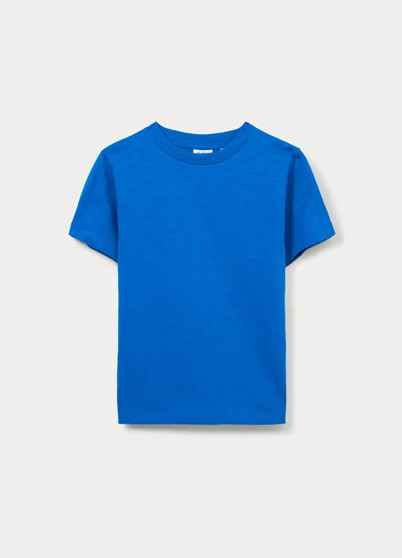T-shirt In Jersey Slub Di Puro Cotone Bambino, Blu elettrico