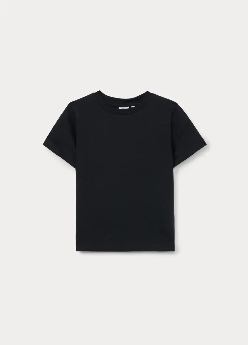 T-shirt In Jersey Slub Di Puro Cotone Bambino, Nero