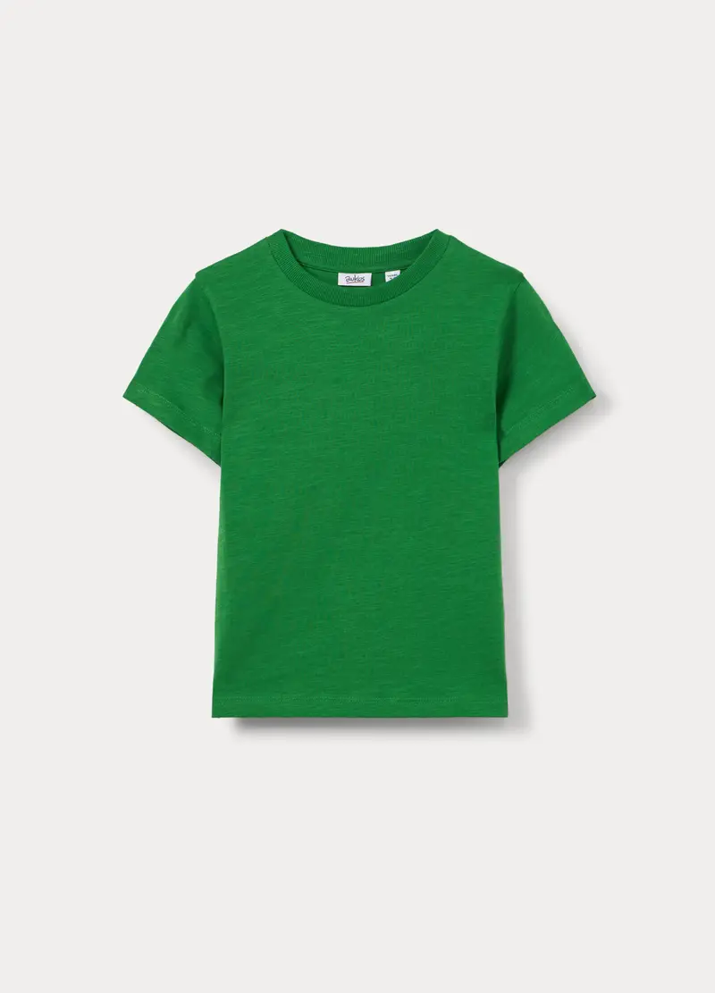 T-shirt In Jersey Slub Di Puro Cotone Bambino, Verde foglia