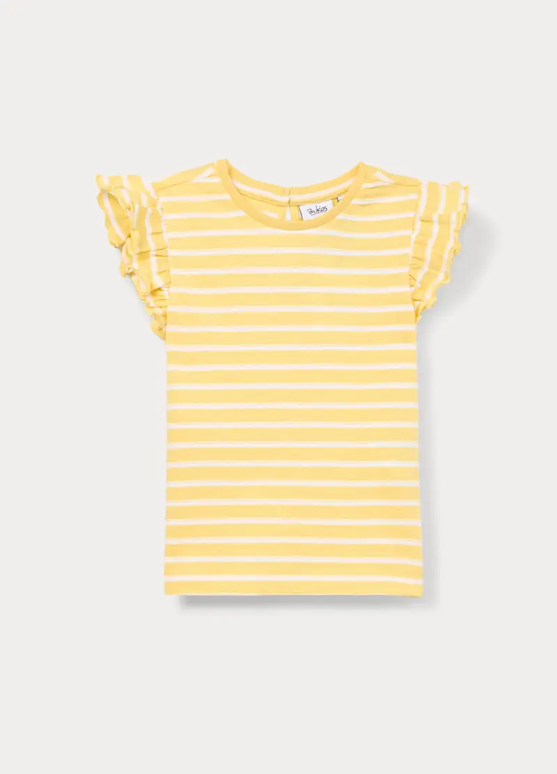 T-shirt In Jersey Slub Di Puro Cotone Bimba, Bambina, Bianco/Giallo