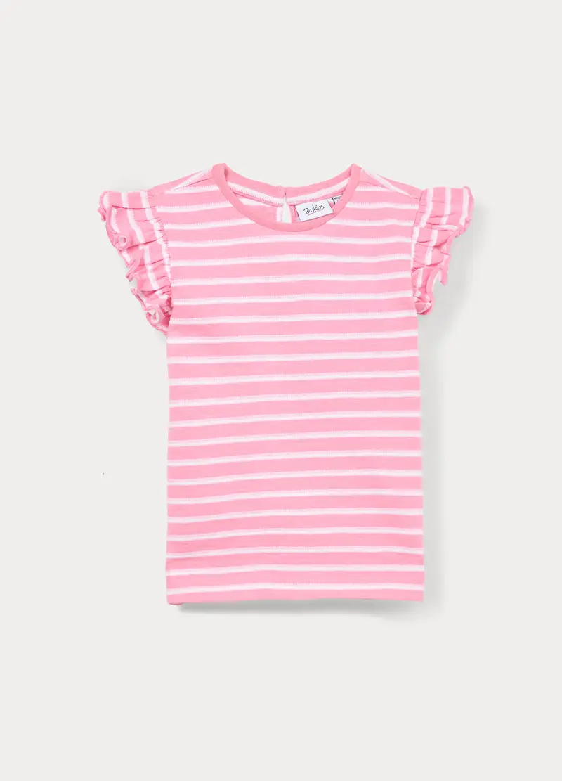 T-shirt In Jersey Slub Di Puro Cotone Bimba, Bambina, Rosa pastello