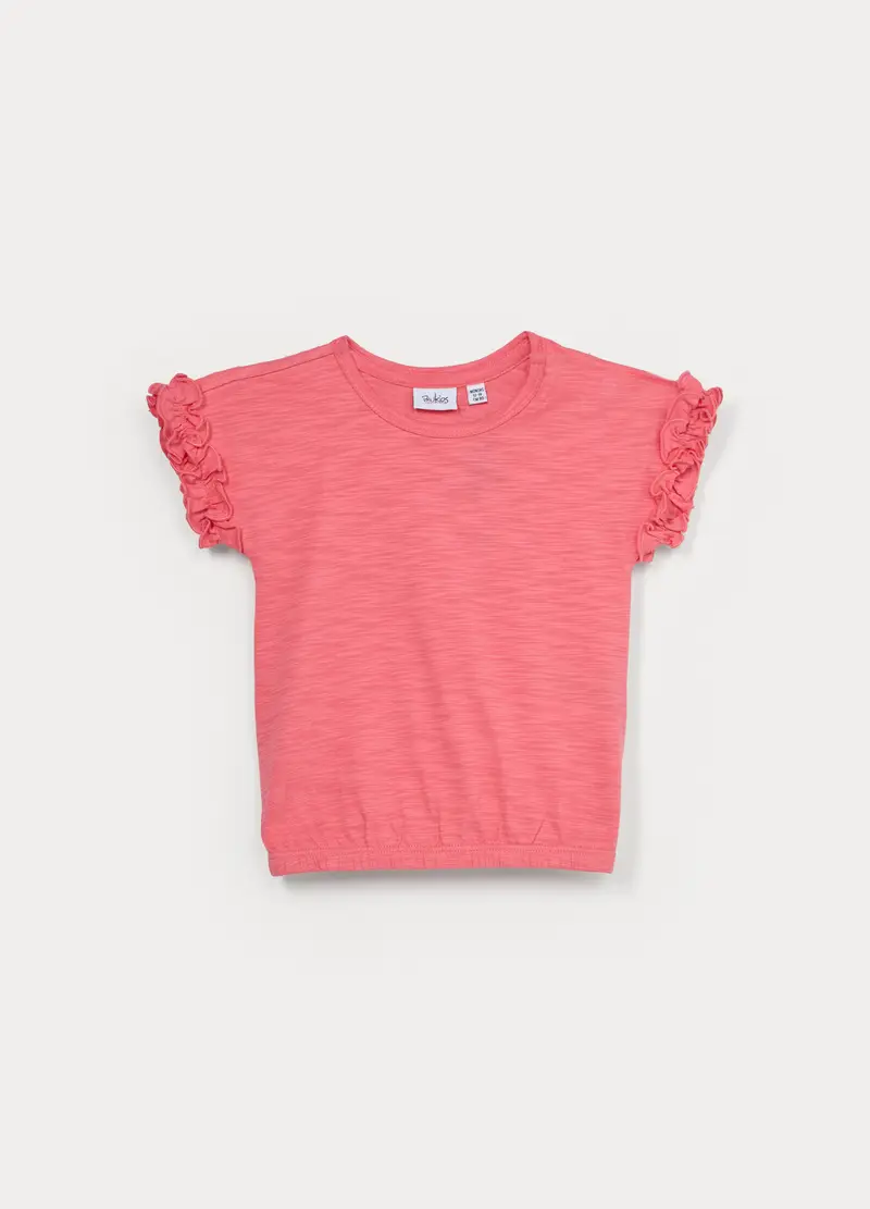 T-shirt In Jersey Slub Di Puro Cotone Bimba, Bambina, Rosa scuro