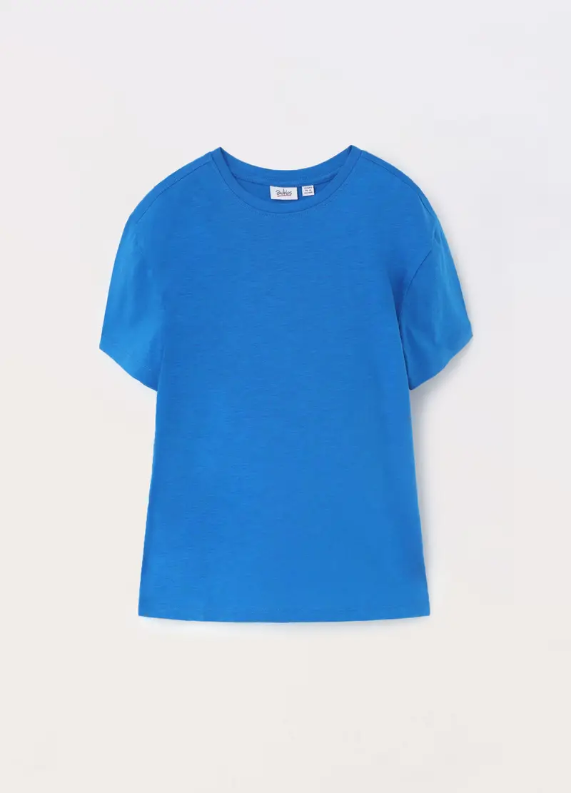 T-shirt In Jersey Slub Di Puro Cotone Ragazzo, Bambino, Blu elettrico