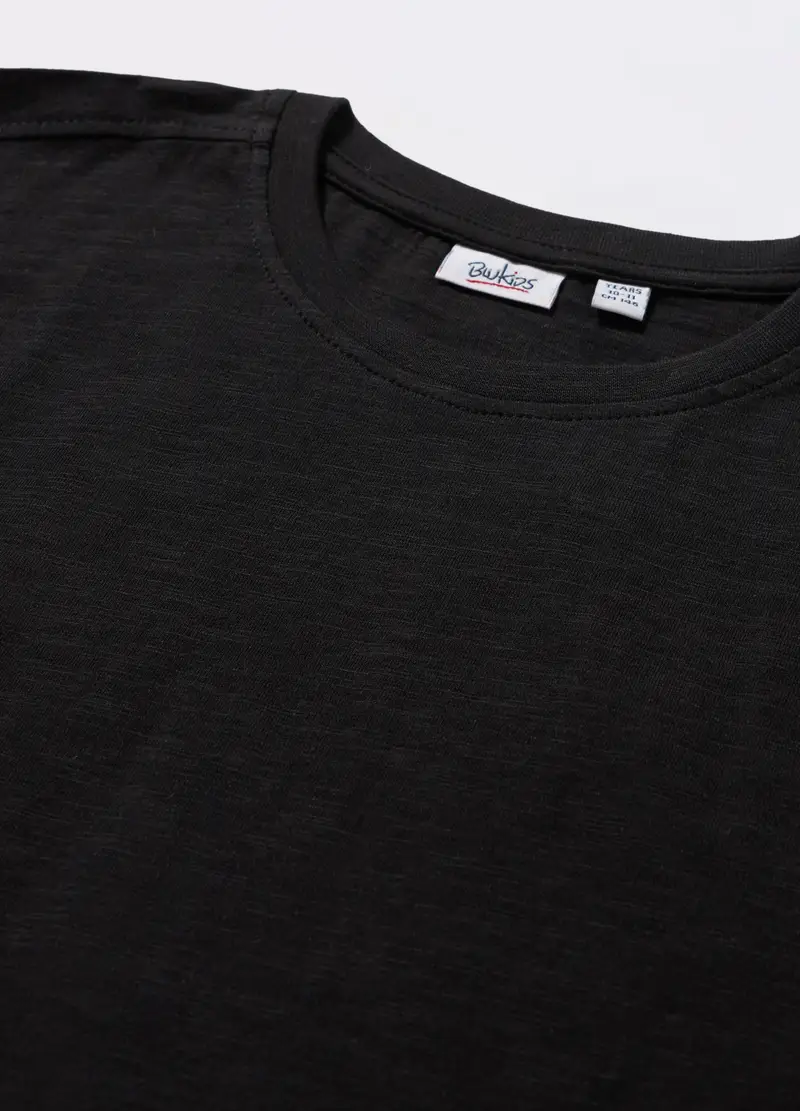 T-shirt In Jersey Slub Di Puro Cotone Ragazzo, Bambino, Nero miniatura 2