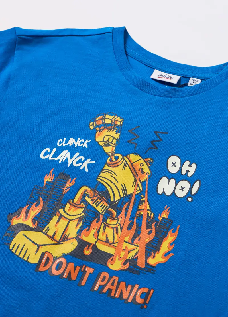 T-shirt In Puro Cotone Bambino, Blu elettrico miniatura 2