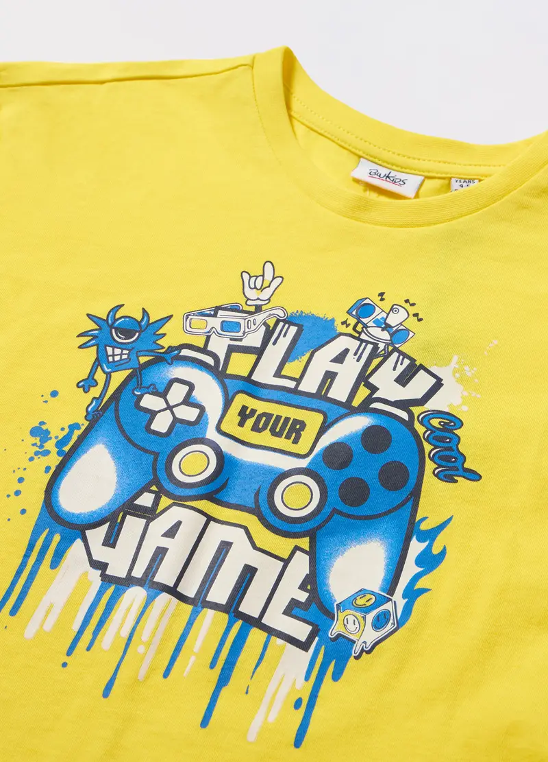 T-shirt In Puro Cotone Bambino, Giallo limone miniatura 2