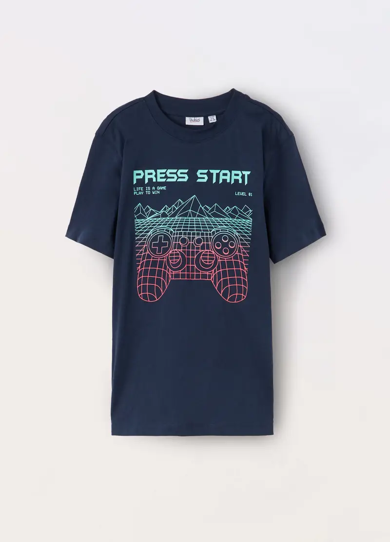 T-shirt In Puro Cotone Ragazzo, Bambino, Blu scuro