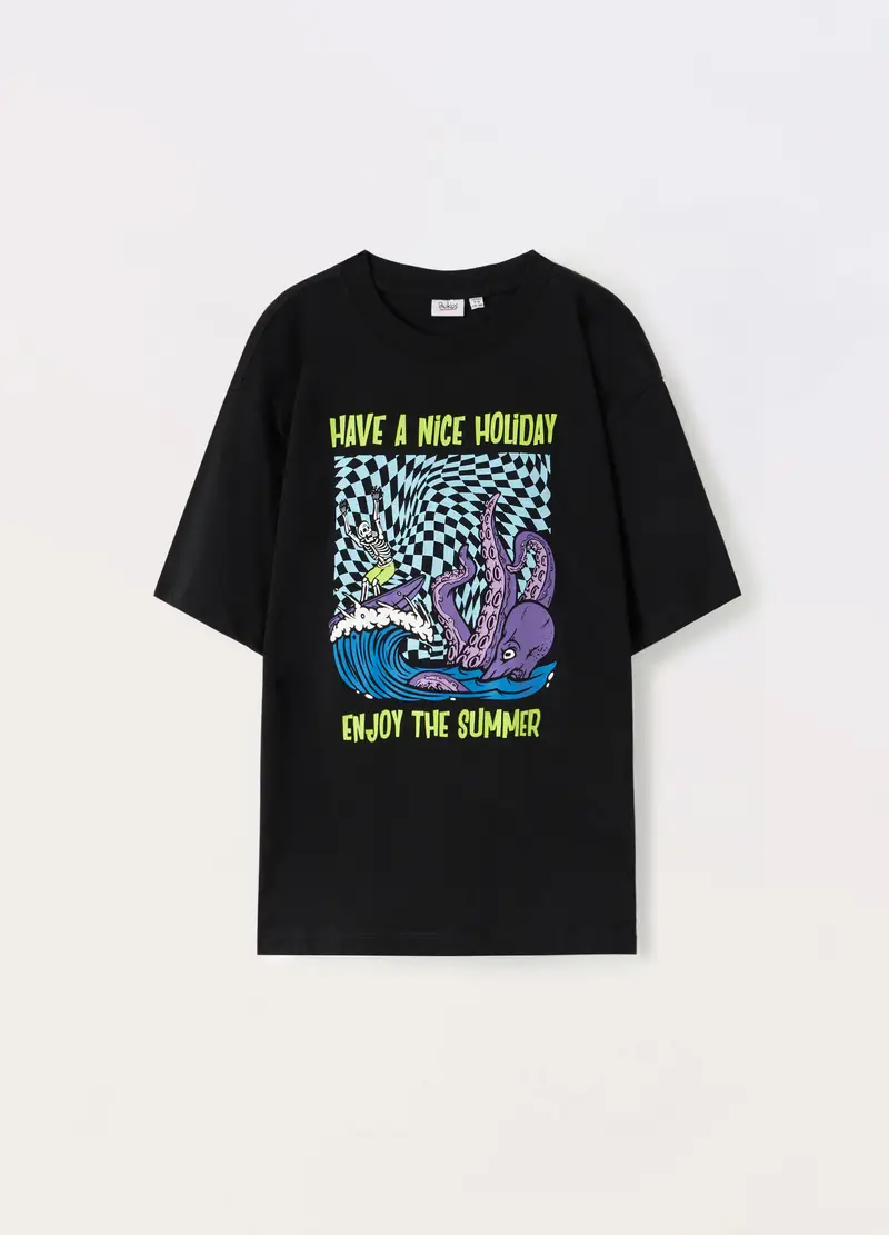 T-shirt In Puro Cotone Ragazzo, Bambino, Nero