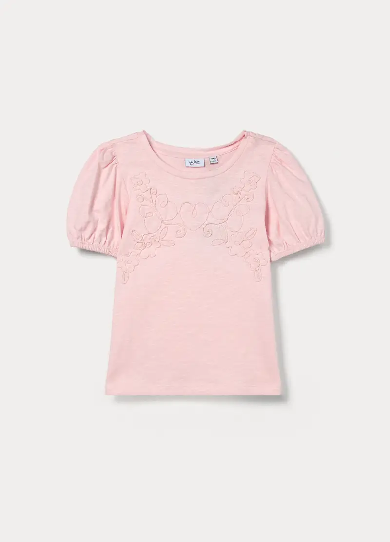 T-shirt In Puro Cotone Slub Bambina, Rosa pastello