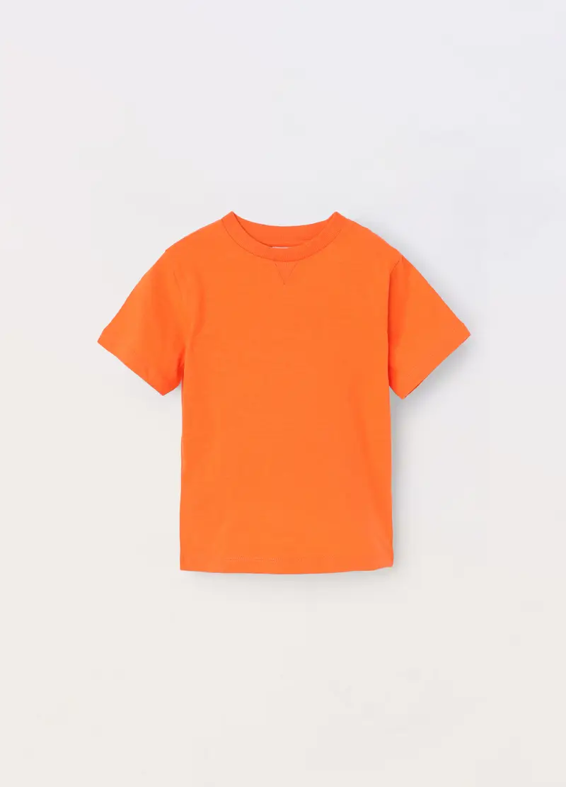 T-shirt In Puro Cotone Slub Bambino, Arancione tangerine