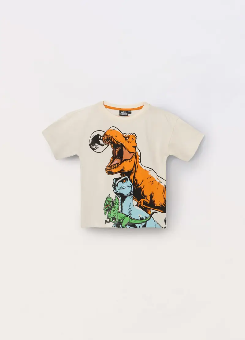 T-shirt Jurassic Park In Jersey Di Puro Cotone Bambino, Bianco lana