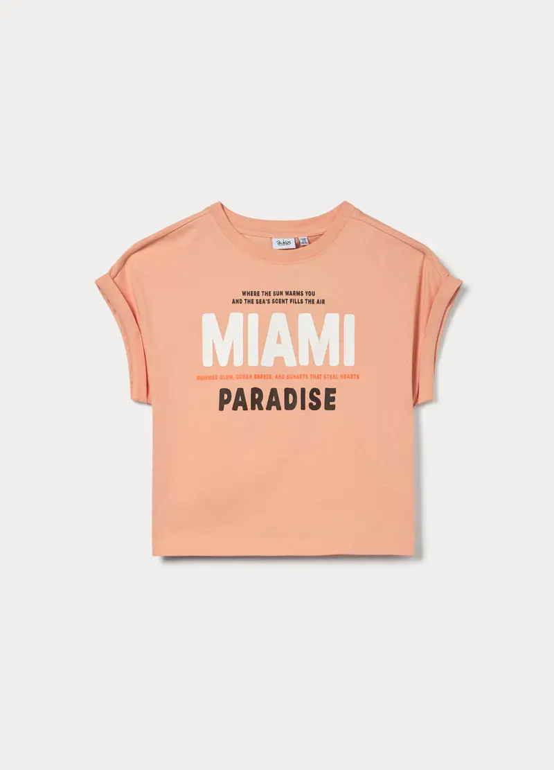 T-shirt Kimono In Jersey Di Puro Cotone Ragazza, Bambina, Arancione pesca