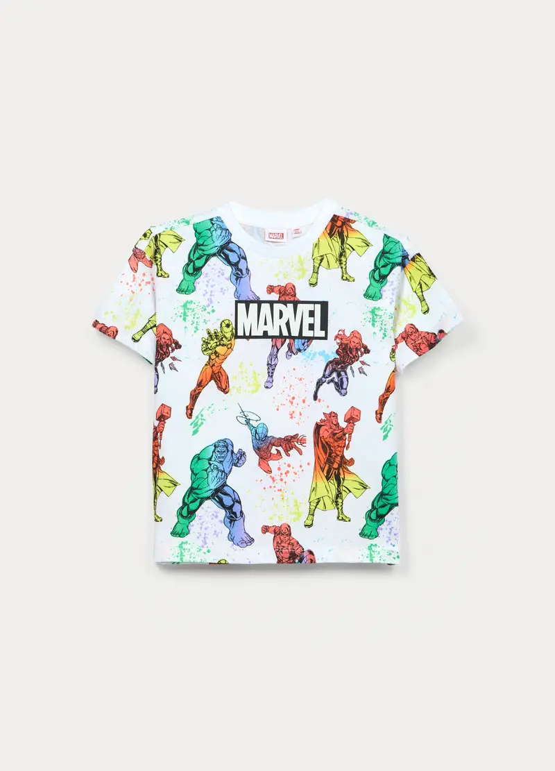 T-shirt Marvel In Jersey Di Puro Cotone Bambino, Bianco