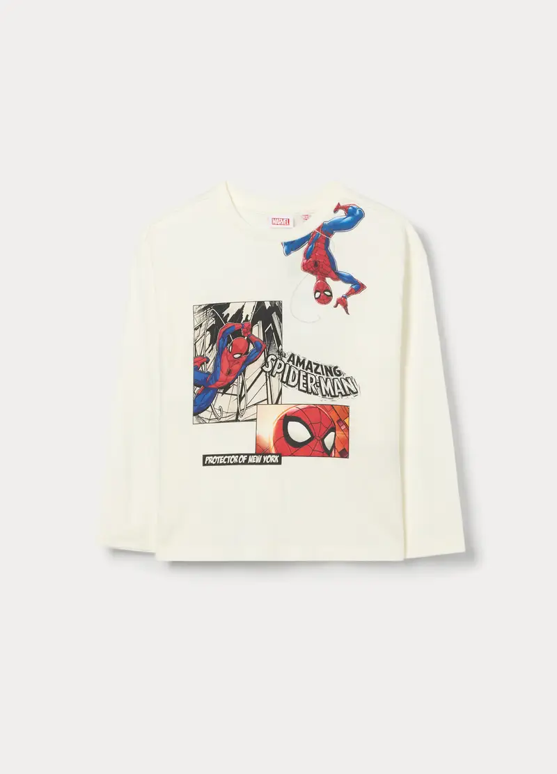 T-shirt Marvel In Jersey Di Puro Cotone Bambino, Bianco panna