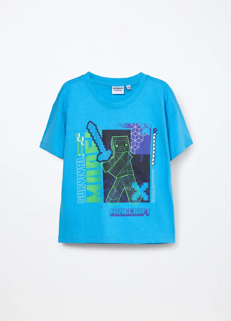 T-shirt Minecraft In Jersey Di Puro Cotone Bambino, Azzurro cielo