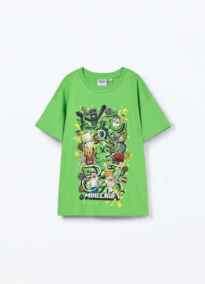 T-shirt Minecraft In Jersey Di Puro Cotone Bambino, Verde fluo