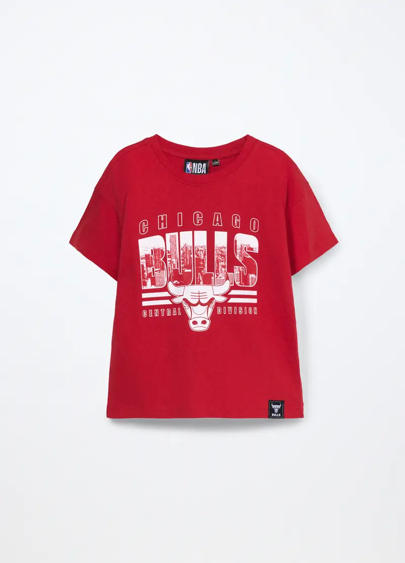 T-shirt Nba In Jersey Di Puro Cotone Bambino, Rosso aragosta