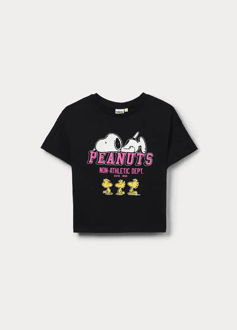 T-shirt Peanuts In Jersey Di Puro Cotone Ragazza, Bambina, Nero stampa 1