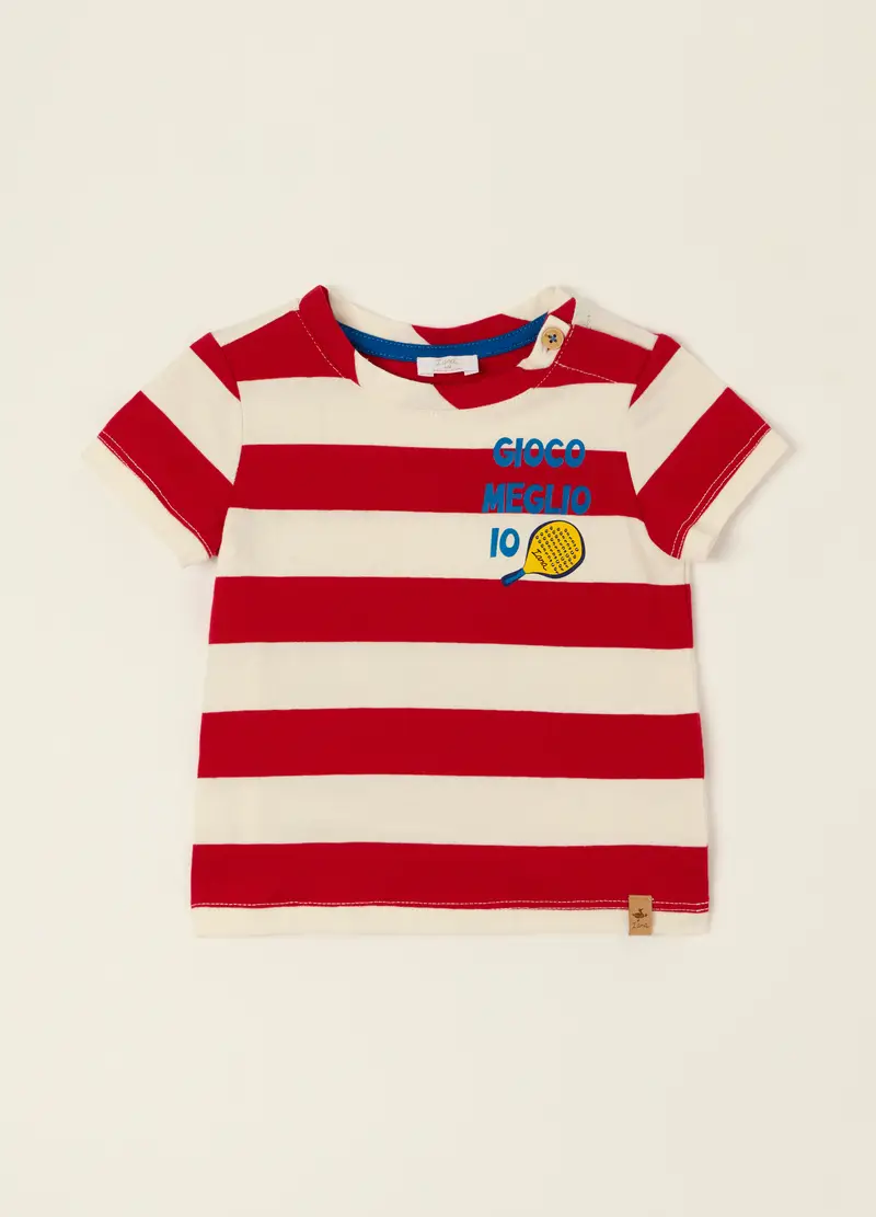 T-shirt Rossa A Righe In Puro Cotone, Neonato, Rosso