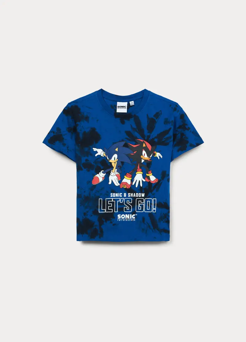 T-shirt Sonic In Jersey Di Puro Cotone Bambino, Blu scuro